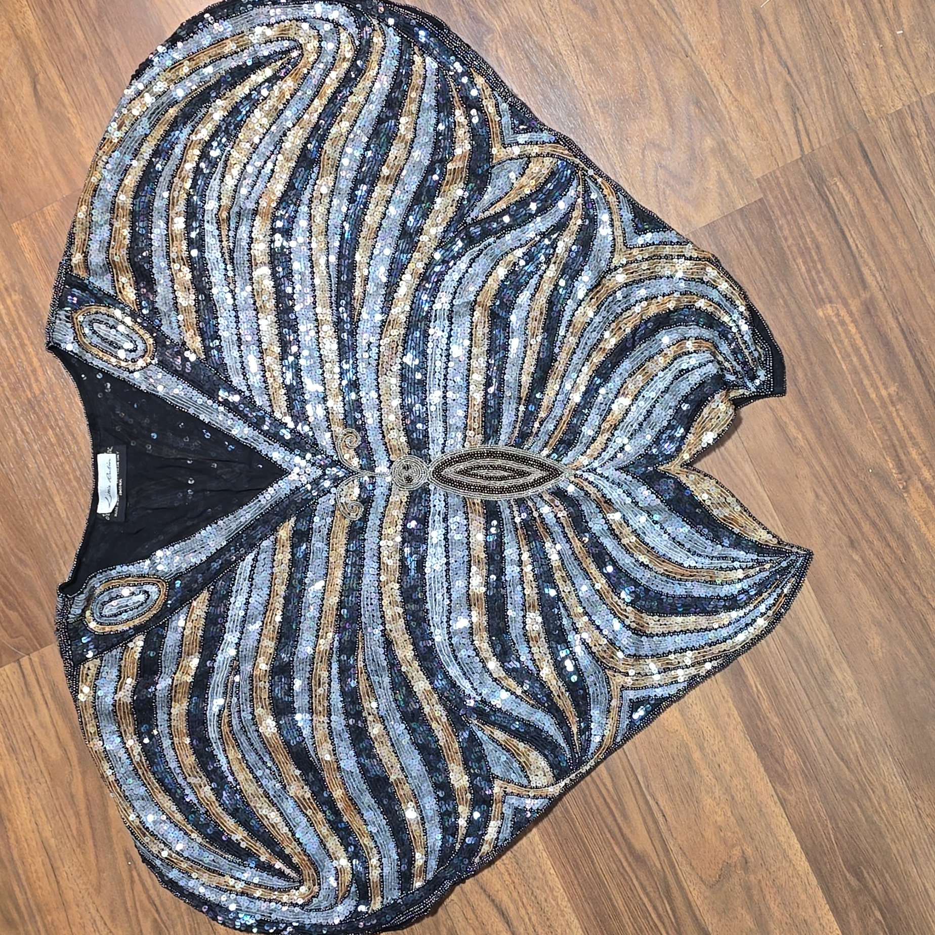Judith Ann Creations For Lillie Rubin Sequin Silk Butterfly Top Vintage 80s